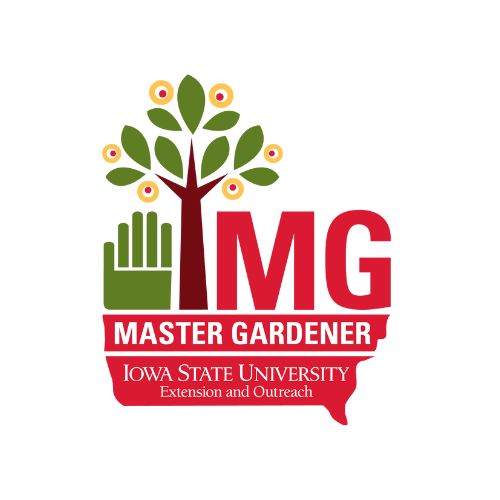 Logo for Iowa State University Master Gardener program with a tree and hand icon on a white background.
